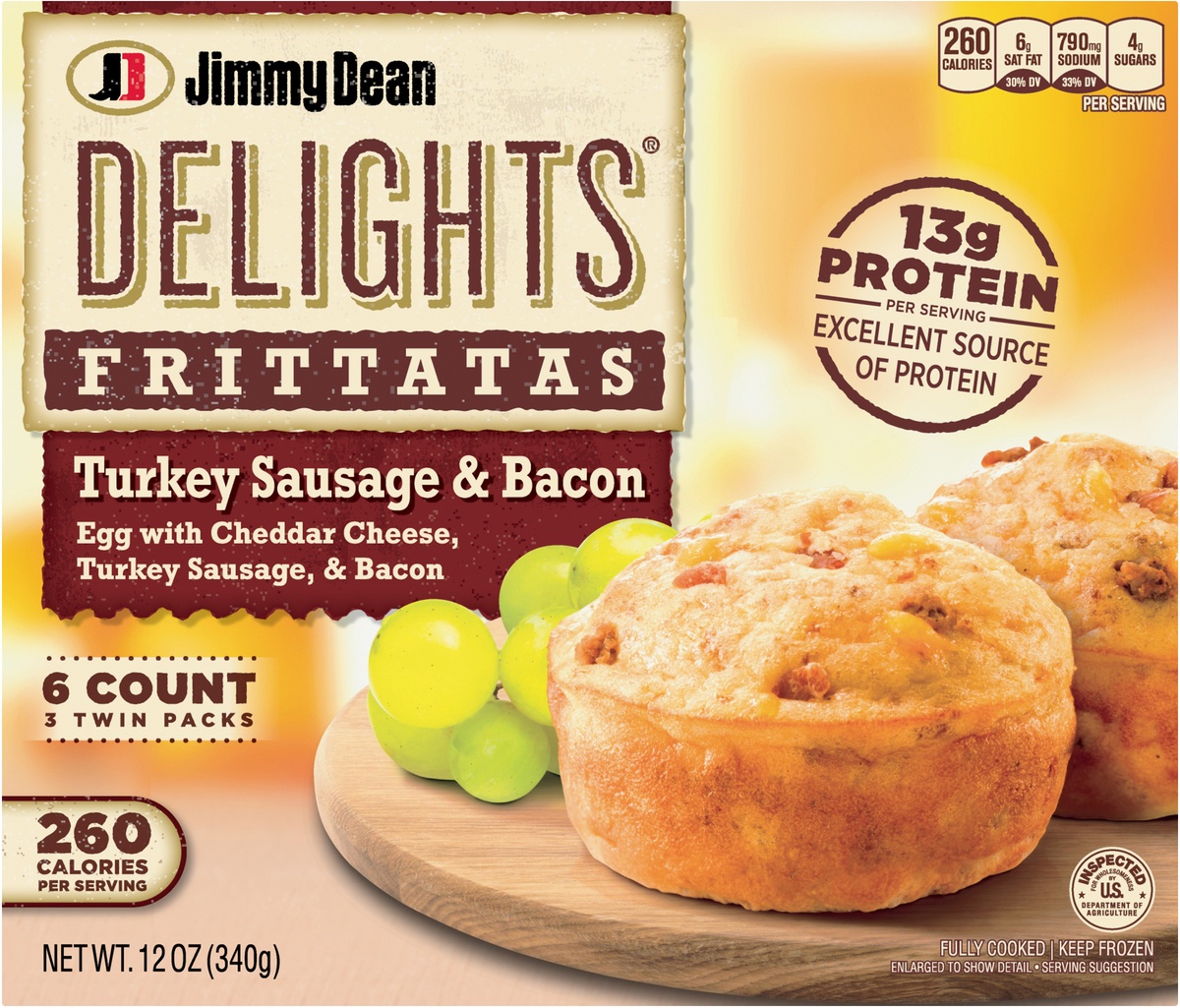 slide 8 of 10, Jimmy Dean Delights Turkey Sausage Bacon Frittatas, 6 ct; 12 oz