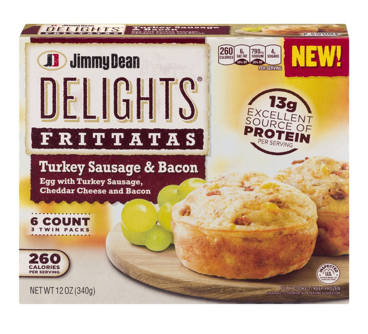 slide 1 of 10, Jimmy Dean Delights Turkey Sausage Bacon Frittatas, 6 ct; 12 oz