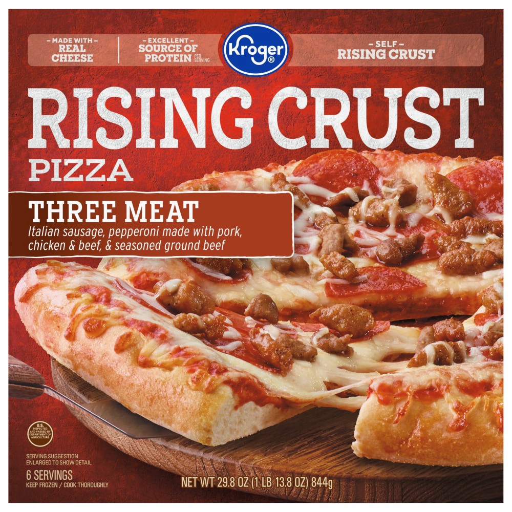slide 3 of 3, Kroger Rising Crust Three Meat Pizza, 29.8 oz