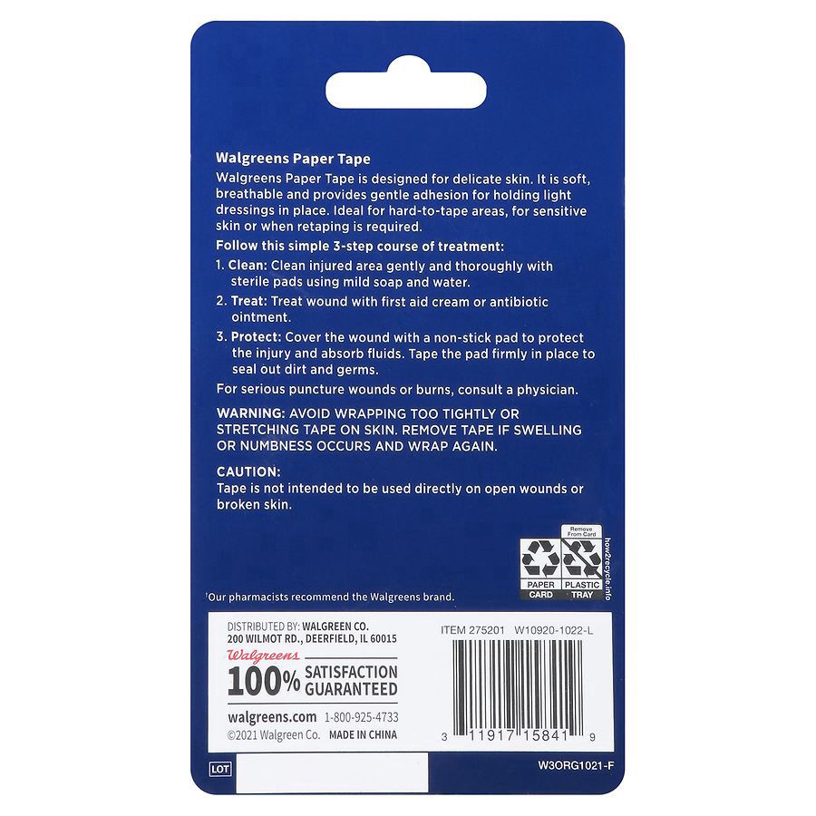 slide 5 of 5, Walgreens Non-Irritating Paper Tape 2 Count, 1 in x 2 yd