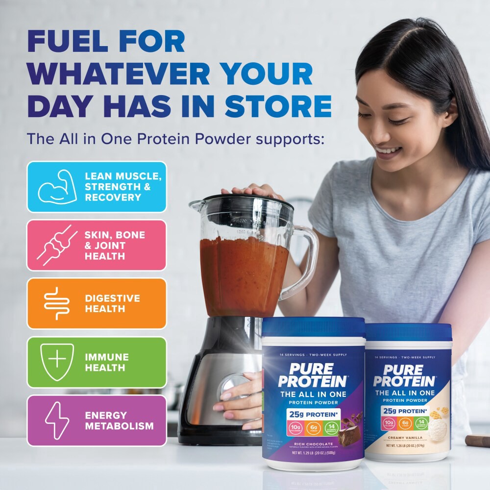 slide 4 of 6, Pure Protein All In One Chocolate Powder, 1.25 lb / 20 oz