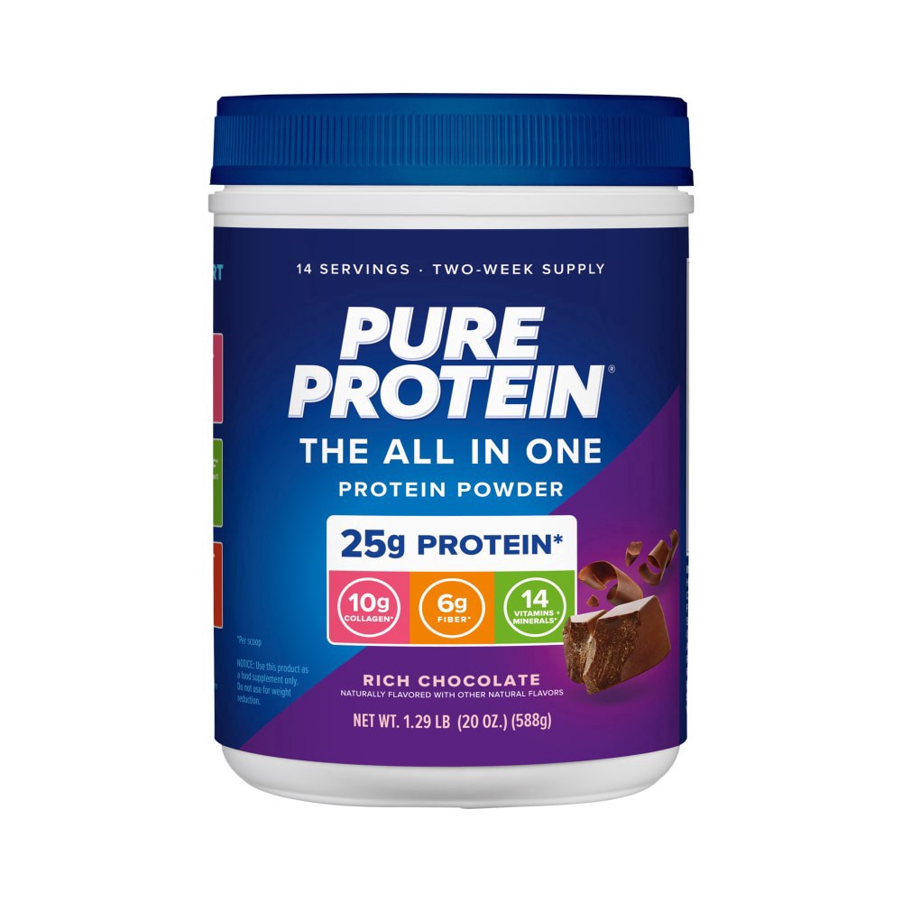 slide 1 of 6, Pure Protein All In One Chocolate Powder, 1.25 lb / 20 oz