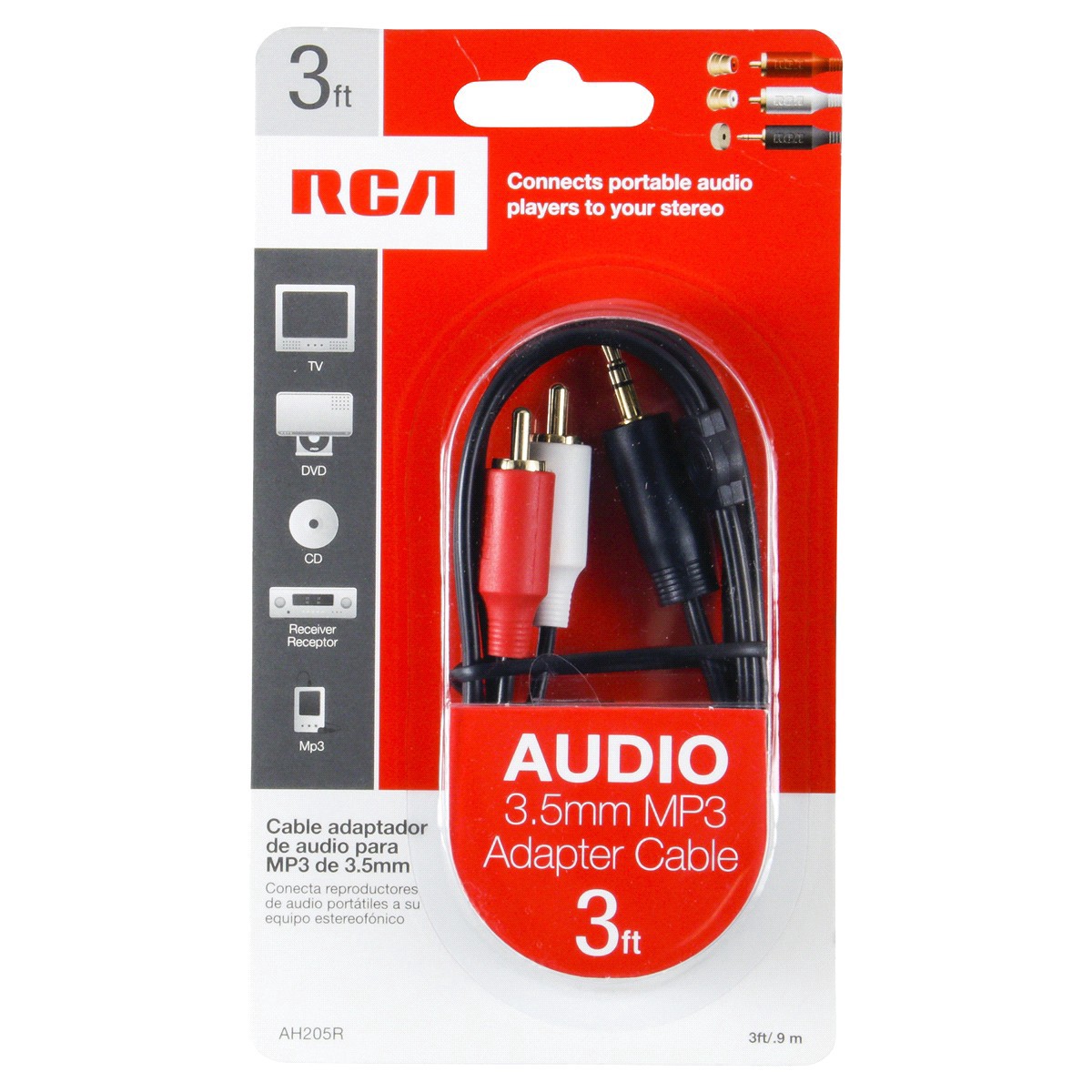slide 1 of 5, RCA 3.5mm Stereo Audio Adapter Cable, 3 ft