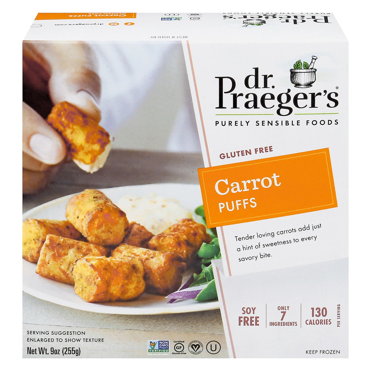 slide 1 of 1, Dr. Praeger's Carrot Veggie Puffs, 9 oz