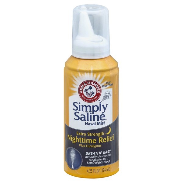 slide 1 of 1, ARM & HAMMER Simply Saline Nasal Mist, Nighttime Relief, Extra Strength, Plus Eucalyptus, 4.25 oz