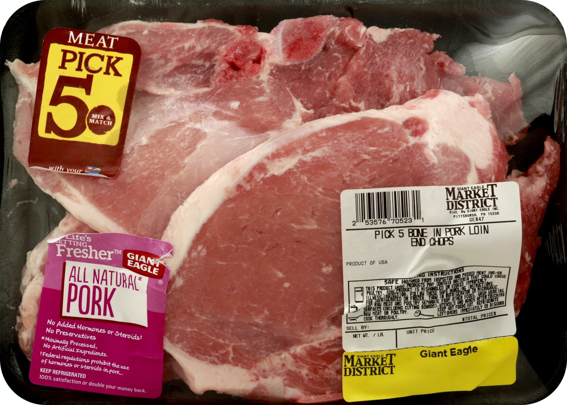 slide 1 of 1, Giant Eagle Pork Loin Chop, End, Bone In, Pick 5, per lb