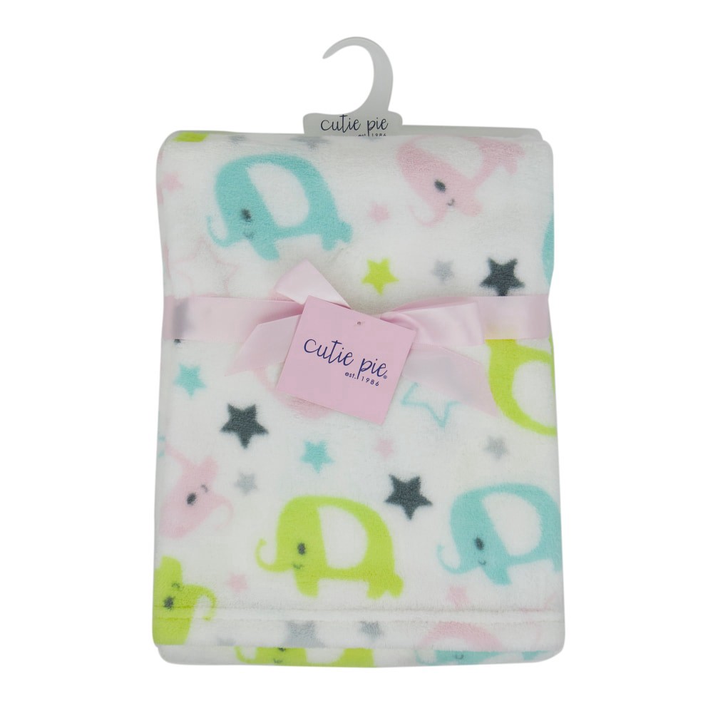 slide 2 of 4, Cutie Pie Elephant Print Plush Baby Blanket - Light Pink, 1 ct