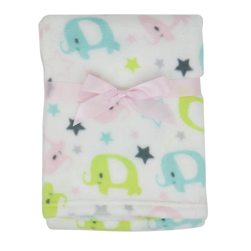 slide 4 of 4, Cutie Pie Elephant Print Plush Baby Blanket - Light Pink, 1 ct