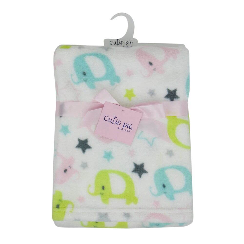 slide 1 of 4, Cutie Pie Elephant Print Plush Baby Blanket - Light Pink, 1 ct