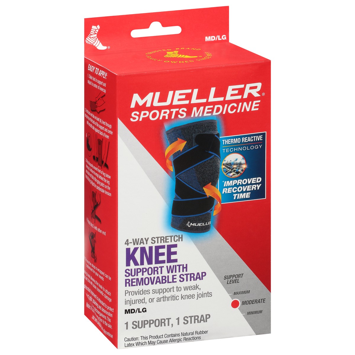 slide 7 of 9, Mueller Moderate 4-Way Stretch Knee Support with Removable Strap Md/Lg 1 ea, 1 ct