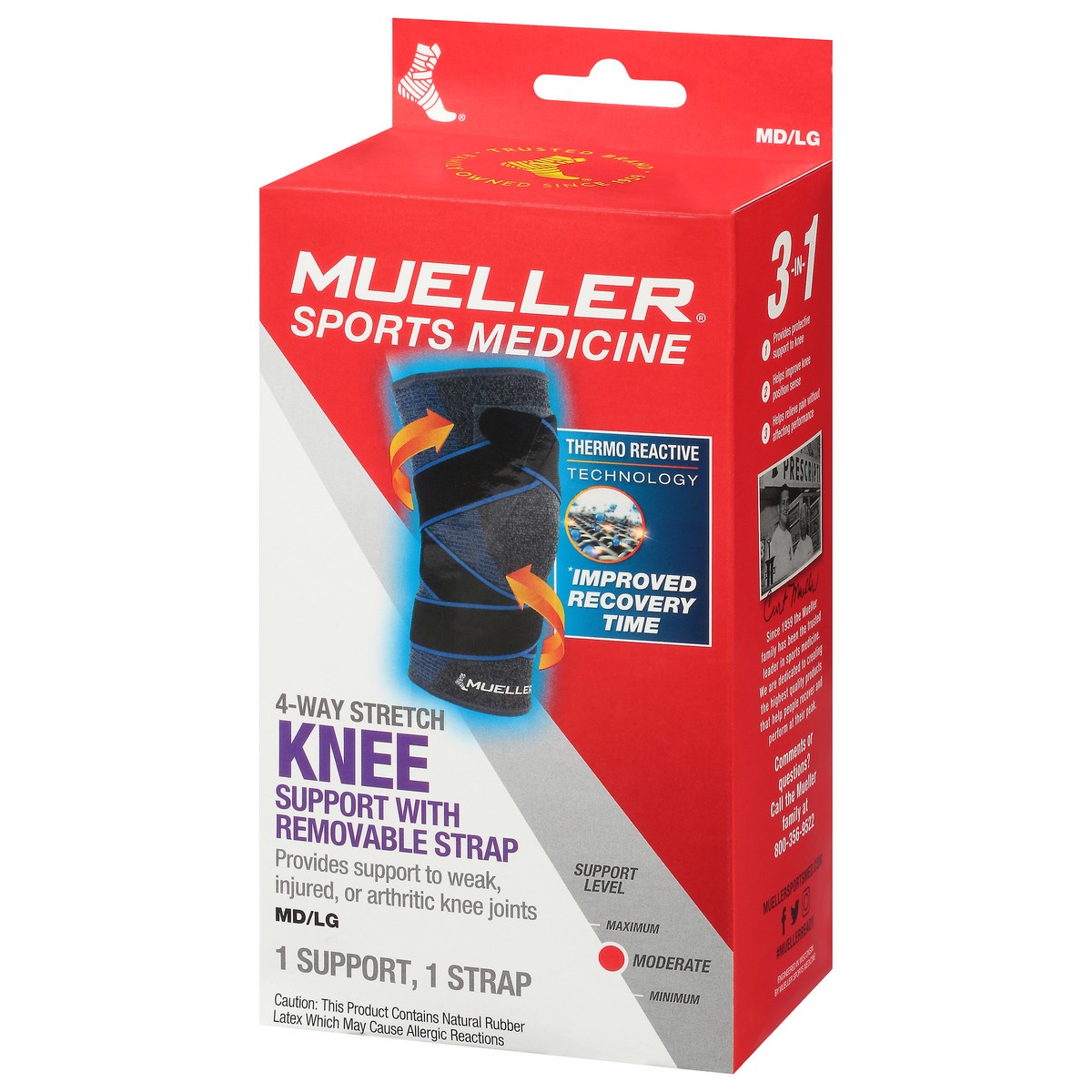 slide 5 of 9, Mueller Moderate 4-Way Stretch Knee Support with Removable Strap Md/Lg 1 ea, 1 ct