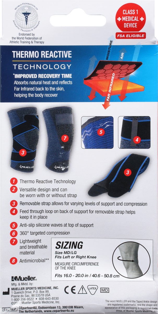 slide 9 of 9, Mueller Moderate 4-Way Stretch Knee Support with Removable Strap Md/Lg 1 ea, 1 ct