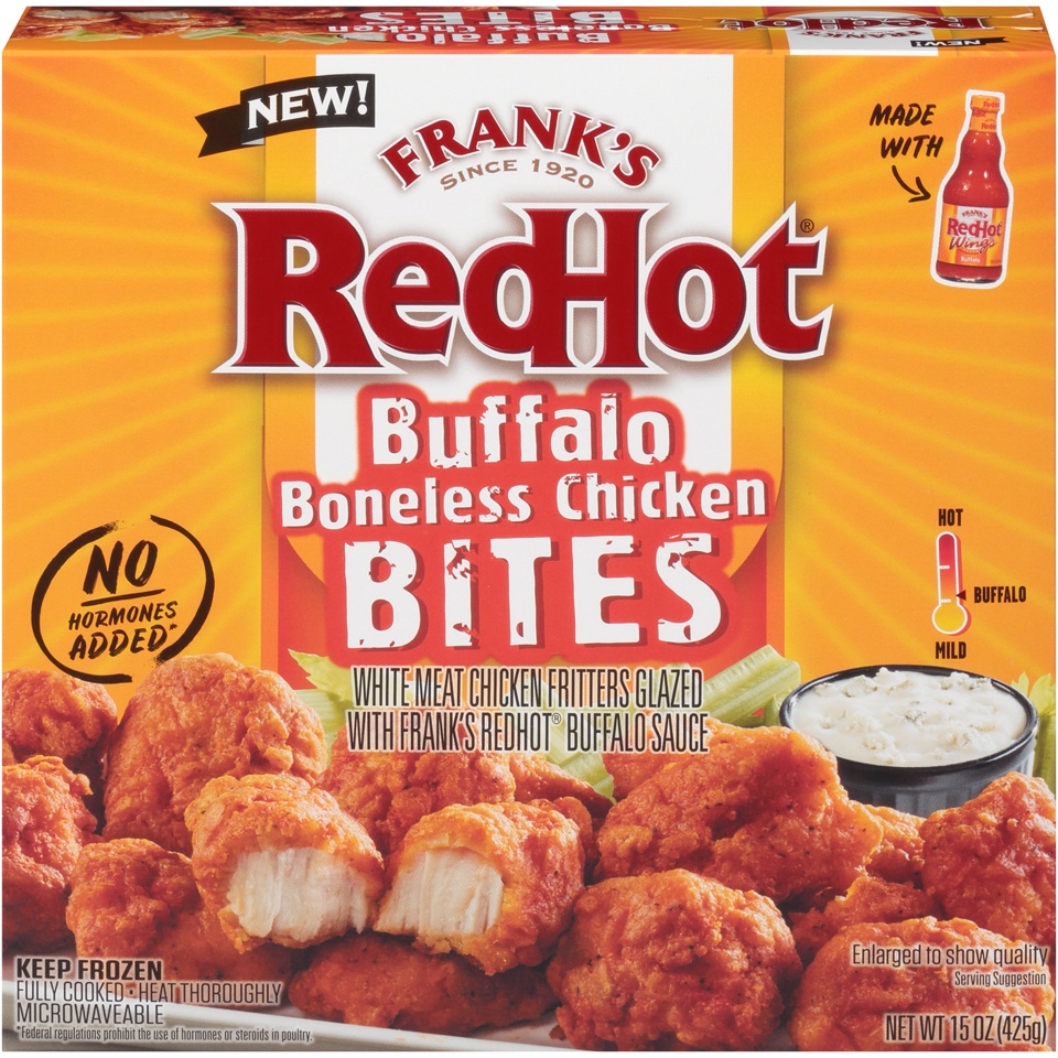 slide 1 of 6, Frank's RedHot Buffalo Boneless Chicken Bites, 15 oz