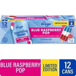 Kroger Caffeine Free Blue Raspberry Pop Sparkling Water Cans, 12 ct / 12 fl oz