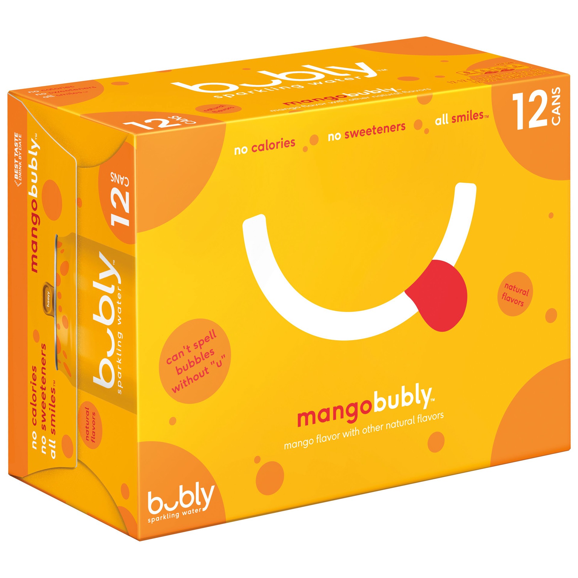 slide 1 of 4, bubly Sparkling Water Mango Flavor 12 Fl Oz 12 Count Can, 12 ct; 12 fl oz