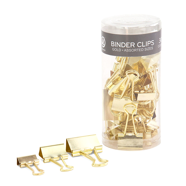 slide 1 of 1, U Brands Binder Clips, Assorted Sizes, Gold Steel, 30 ct