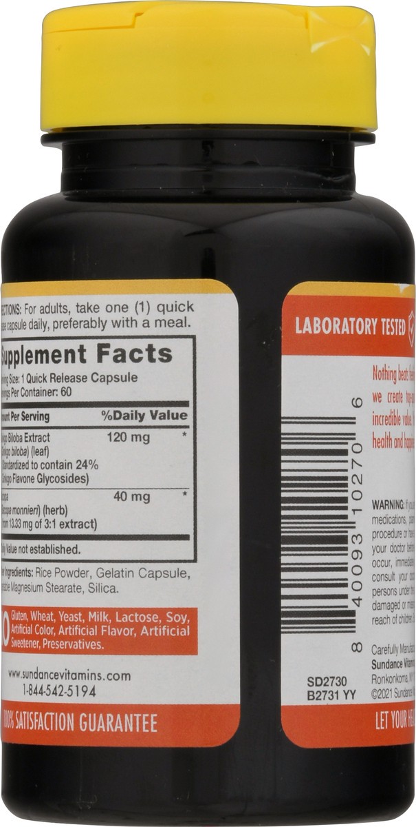 slide 3 of 9, Sundance Vitamins Quick Release Capsules 120 mg Ginkgo Biloba + Bacopa Capsules 60 ea, 60 ct