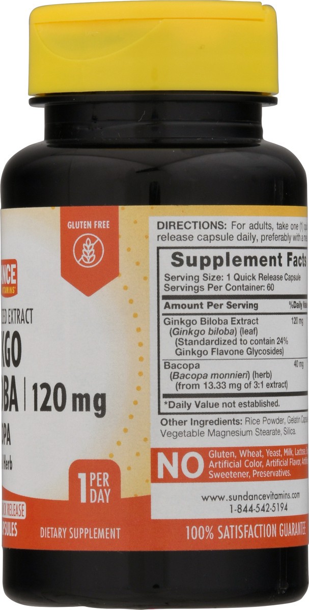 slide 2 of 9, Sundance Vitamins Quick Release Capsules 120 mg Ginkgo Biloba + Bacopa Capsules 60 ea, 60 ct