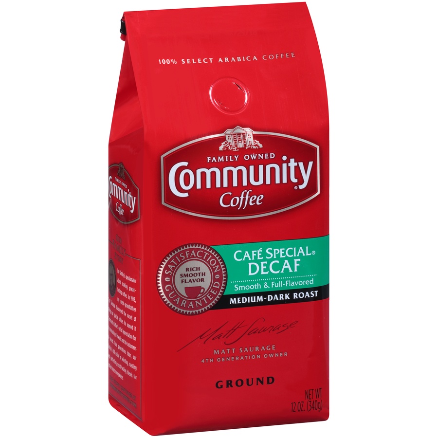 slide 2 of 7, Community Coffee Café Special Decaf Medium-Dark Roast Ground Coffee, 12 oz