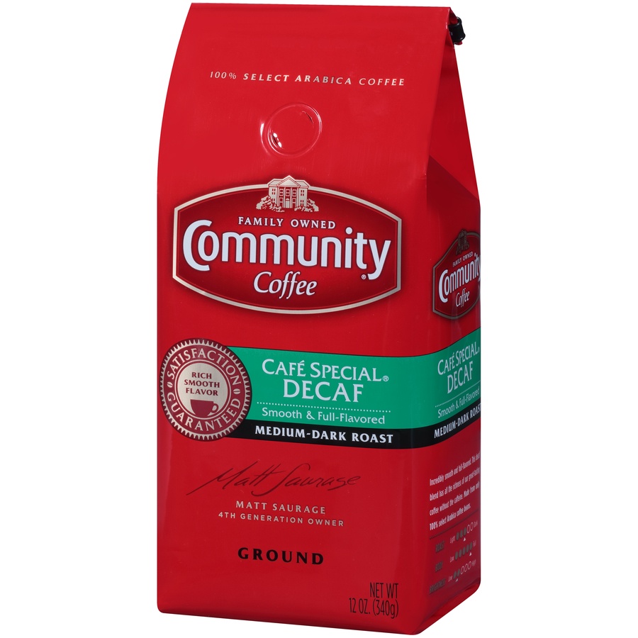 slide 3 of 7, Community Coffee Café Special Decaf Medium-Dark Roast Ground Coffee, 12 oz