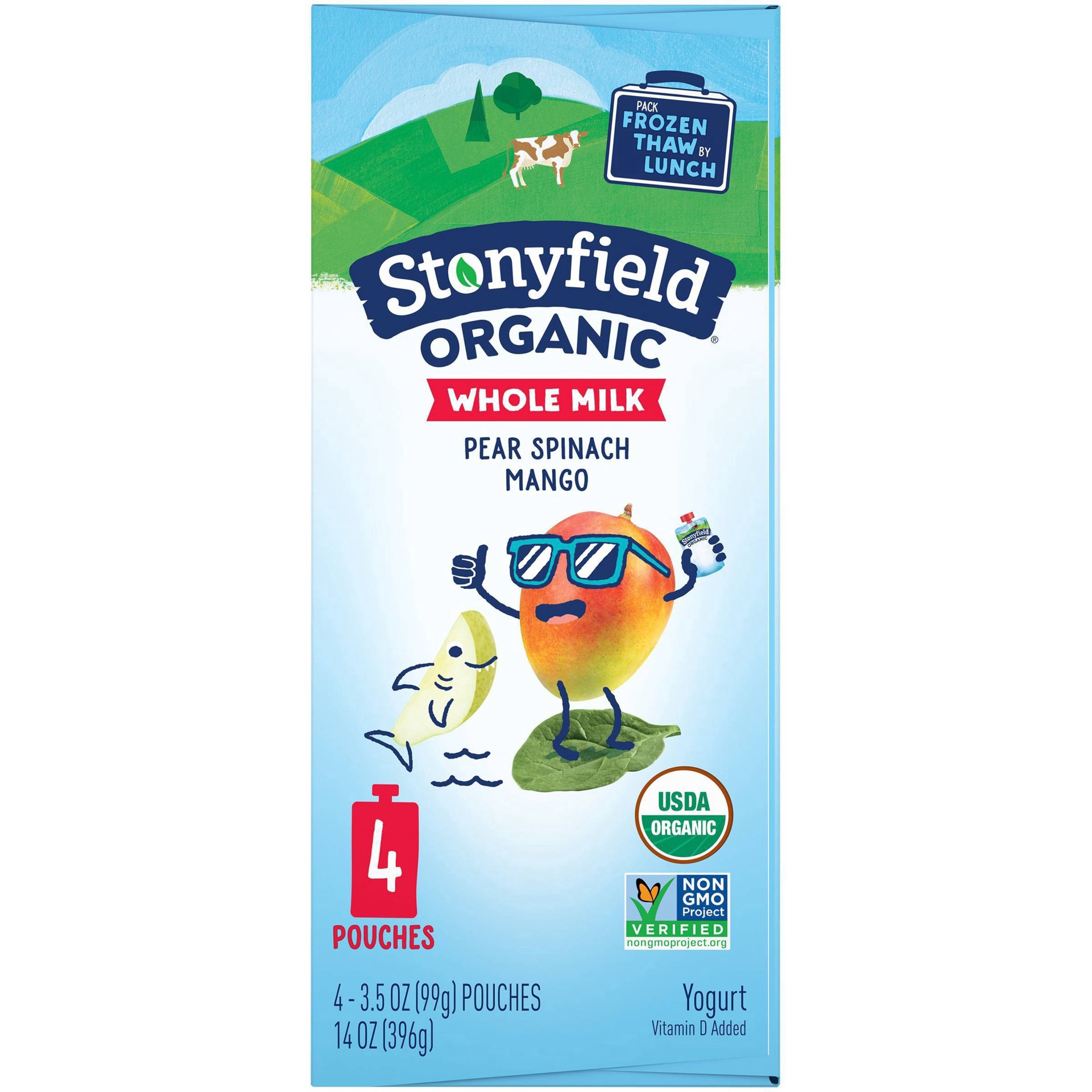 slide 7 of 13, Stonyfield Organic Whole Milk Pear Spinach Mango Kids' Yogurt - 4ct/3.5oz Pouches, 4 ct; 3.7 oz