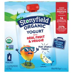 Stonyfield Organic Whole Milk Pear Spinach Mango Yogurt 4 - 3.5 oz Pouches