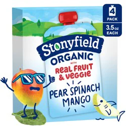 Stonyfield Organic Whole Milk Pear Spinach Mango Yogurt 4 - 3.5 oz Pouches