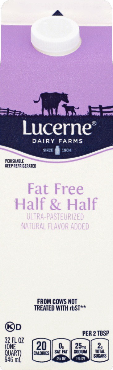 slide 4 of 4, Lucerne Dairy Farms Half & Half Ultra-Pasteurized Fat Free, 32 fl oz