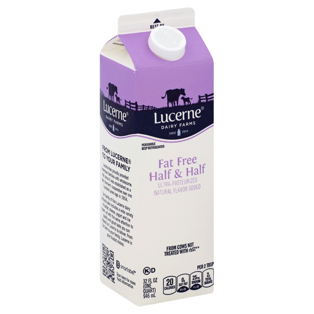 slide 1 of 4, Lucerne Dairy Farms Half & Half Ultra-Pasteurized Fat Free, 32 fl oz