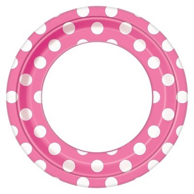 slide 1 of 1, Unique Industries Pink & White Polka Dot Border Dinner Plates, 8 ct