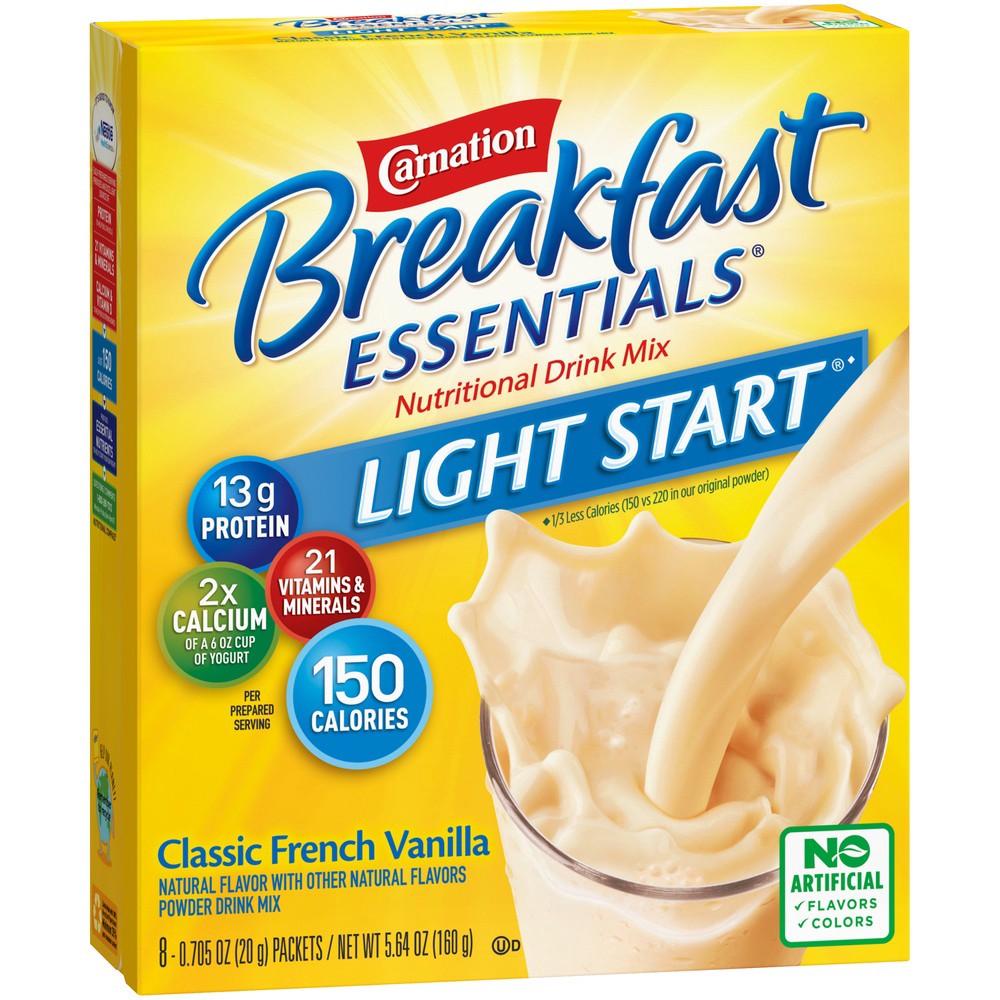 slide 9 of 9, Carnation Breakfast Essentials Light Start Nutritional Powder Drink Mix, Classic French Vanilla- 5.64 oz, 20 g