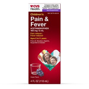 slide 1 of 1, CVS Health Children's Acetaminophen Pain Reliever & Fever Reducer Oral Suspension, Grape, 4 Fl Oz, 1 ct