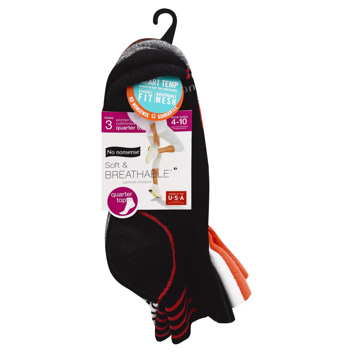 slide 7 of 10, No Nonsense Soft & Breathable Women's Cushioned Quarter Top 4-10 Socks 3 ea, 3 ct