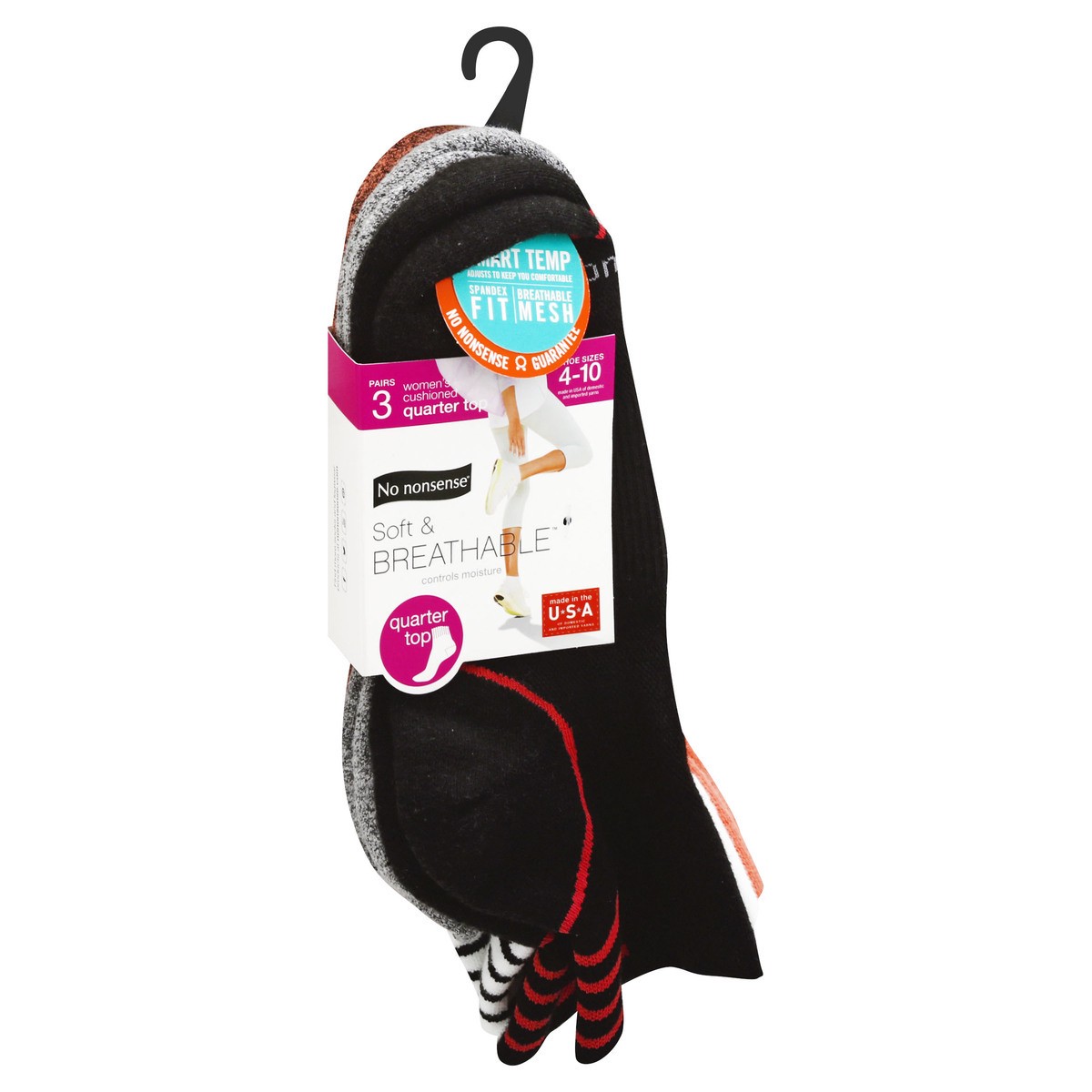 slide 5 of 10, No Nonsense Soft & Breathable Women's Cushioned Quarter Top 4-10 Socks 3 ea, 3 ct