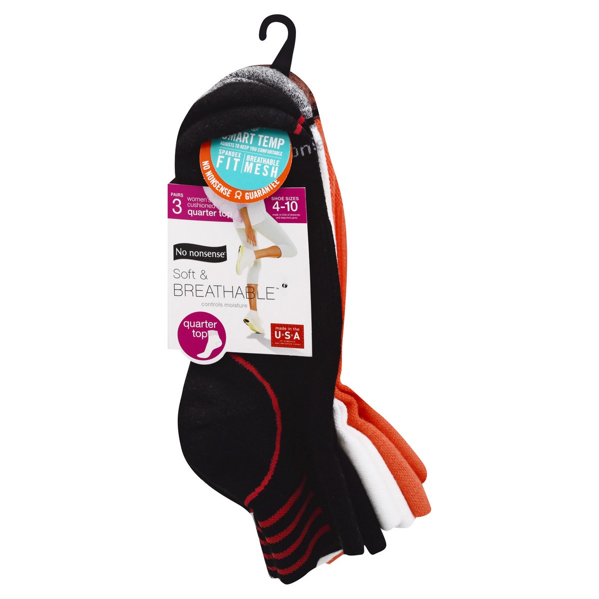slide 2 of 10, No Nonsense Soft & Breathable Women's Cushioned Quarter Top 4-10 Socks 3 ea, 3 ct