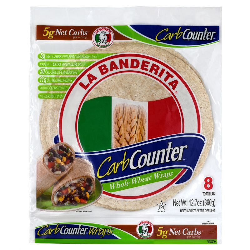 slide 1 of 3, La Banderita Carb Count Whole Wheat Tortillas, 8 ct