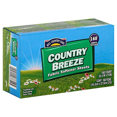 slide 1 of 1, Hill Country Fare Country Breeze Fabric Softener Sheets, 160 ct