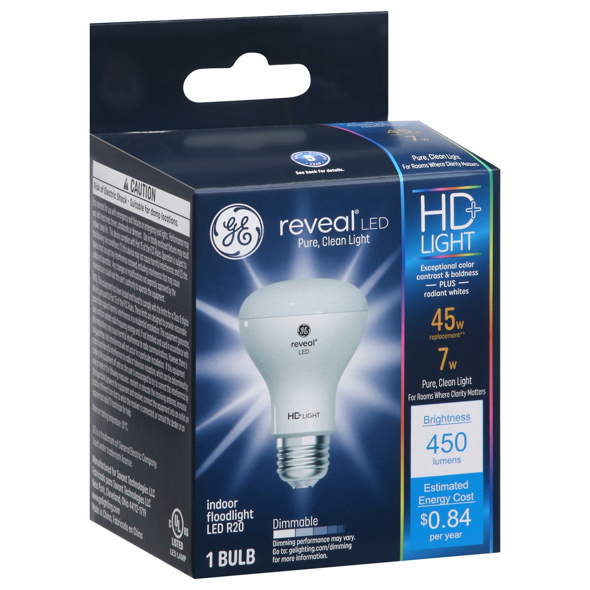 slide 8 of 9, GE Reveal Indoor Floodlight 7 Watts Dimmable LED R20 Light Bulb 1 ea, 1 ct