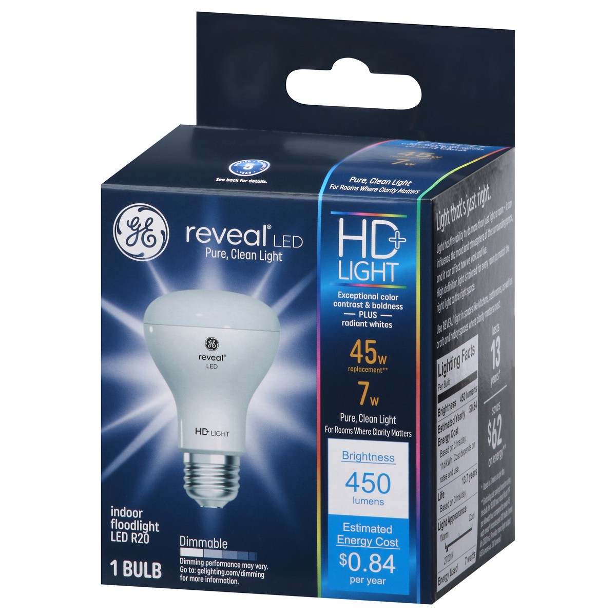 slide 4 of 9, GE Reveal Indoor Floodlight 7 Watts Dimmable LED R20 Light Bulb 1 ea, 1 ct