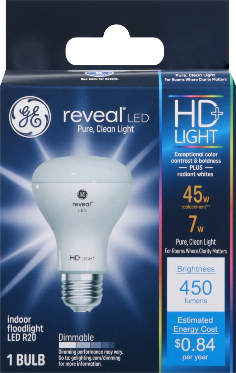 slide 5 of 9, GE Reveal Indoor Floodlight 7 Watts Dimmable LED R20 Light Bulb 1 ea, 1 ct