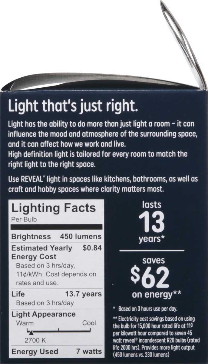 slide 6 of 9, GE Reveal Indoor Floodlight 7 Watts Dimmable LED R20 Light Bulb 1 ea, 1 ct