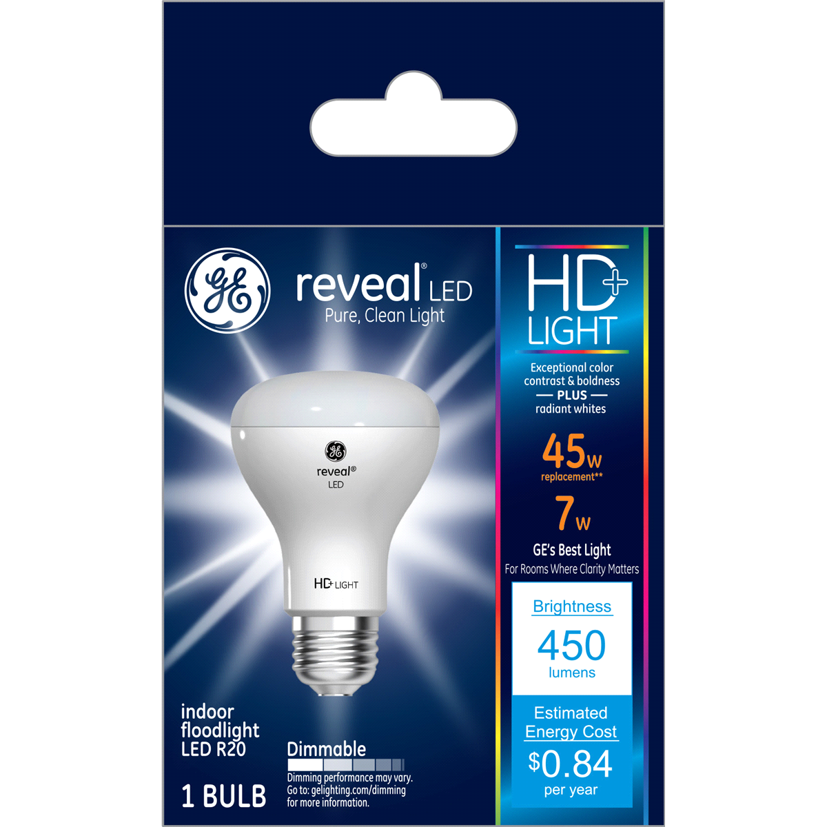slide 1 of 1, GE Reveal HD+ 45W Replacement LED Light Bulb Indoor Floodlight R20, 1 ct