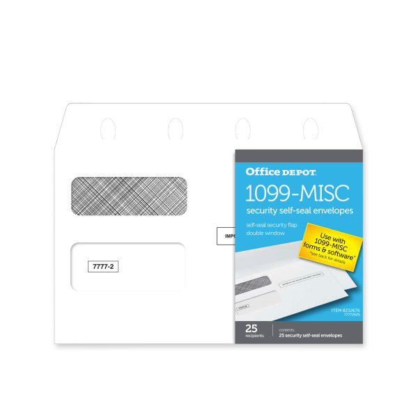 slide 1 of 2, Office Depot Brand Double-Window Self-Seal Envelopes For Form 1099, White, 25 ct; 5 5/8 in x 9 in