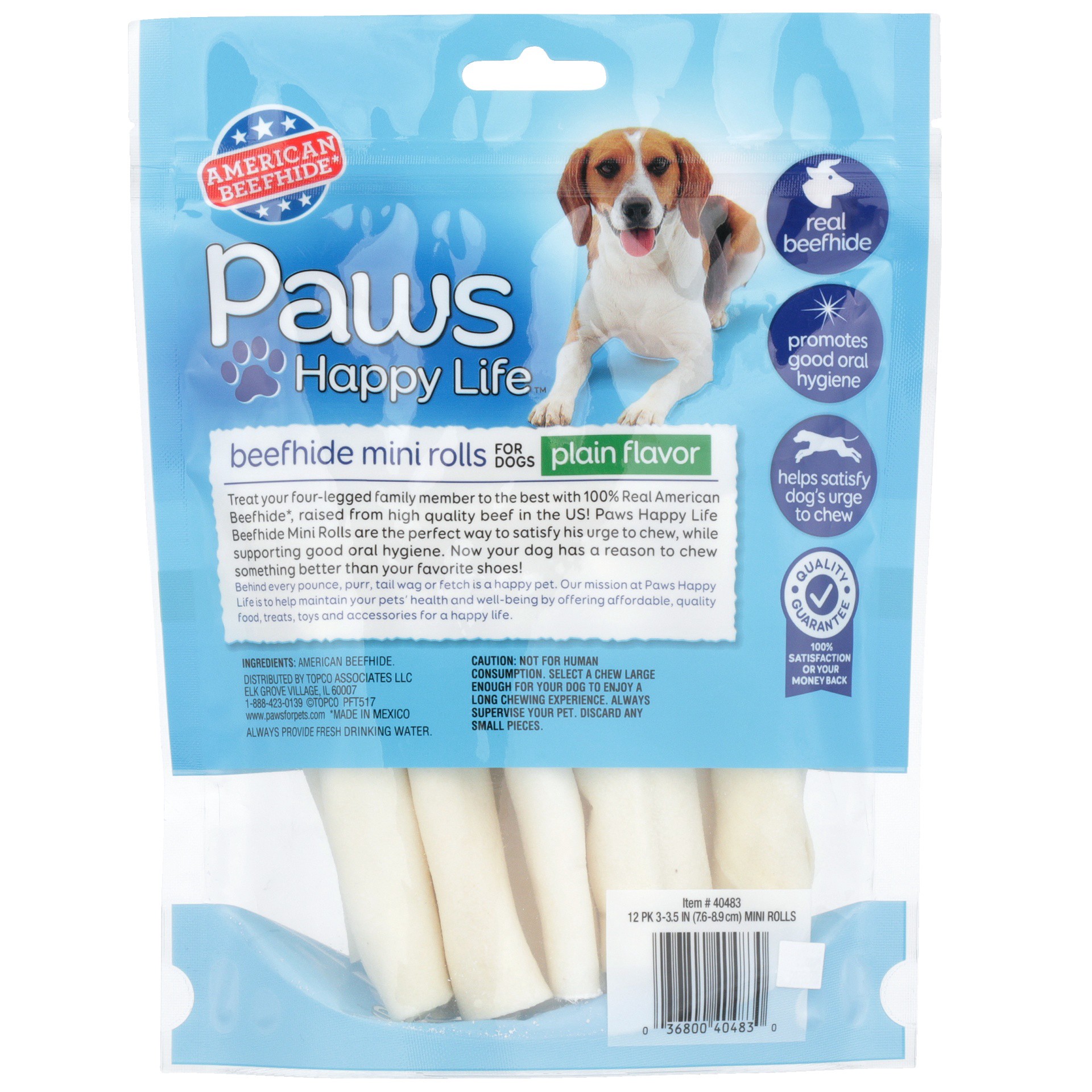 slide 4 of 6, Paws Happy Life Beefhide Mini Rolls For Dogs Plain Flavor, 12 ct