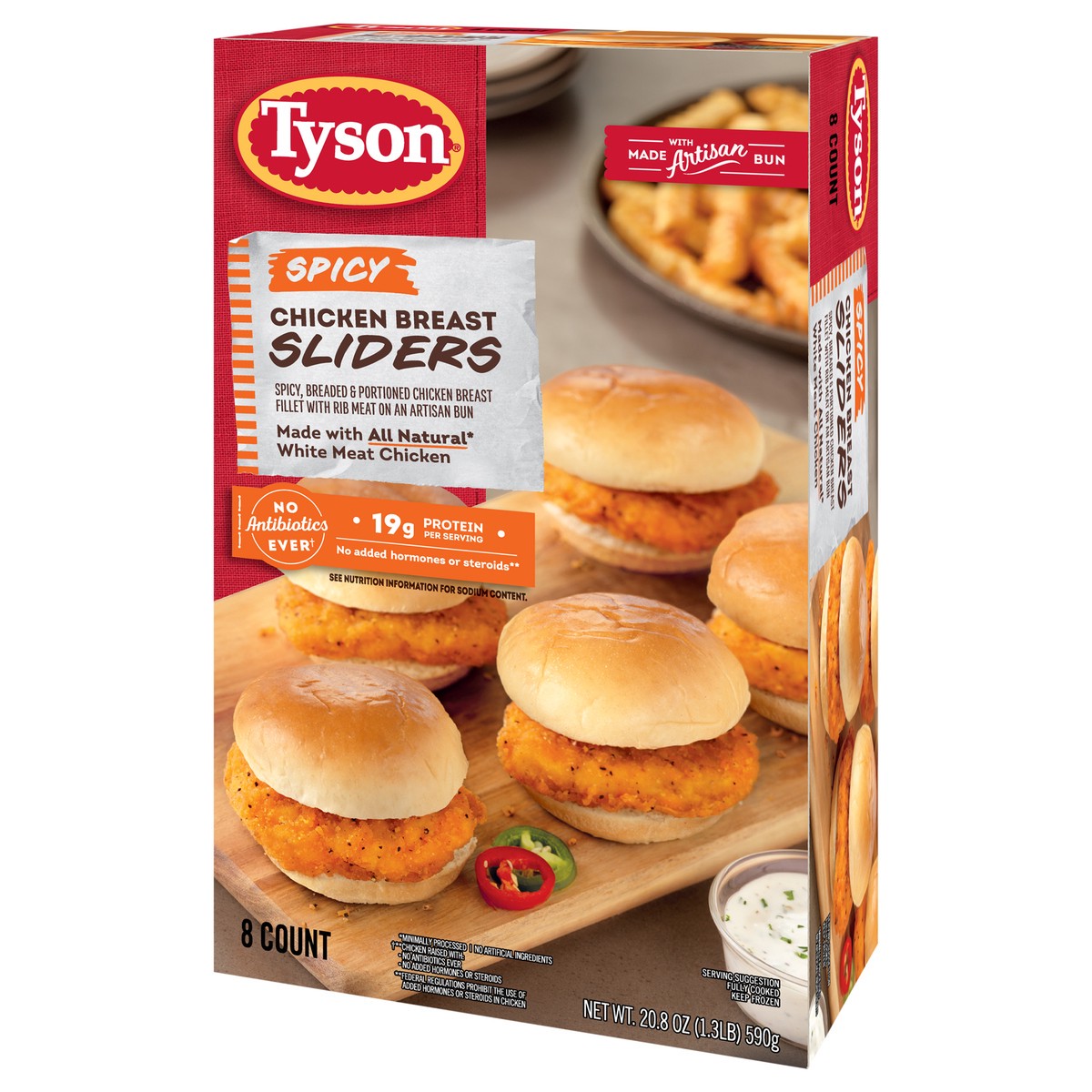 slide 13 of 14, Tyson Spicy Chicken Breast Sliders, 20.8 oz, 8 ct Box, 589.67 g