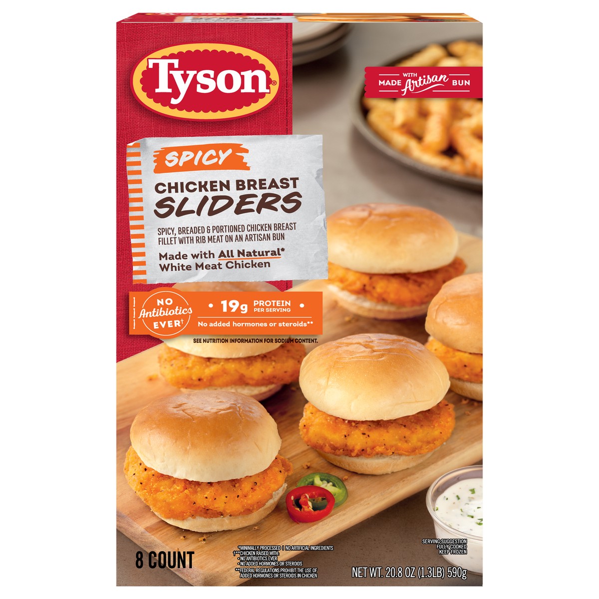 slide 8 of 14, Tyson Spicy Chicken Breast Sliders, 20.8 oz, 8 ct Box, 589.67 g