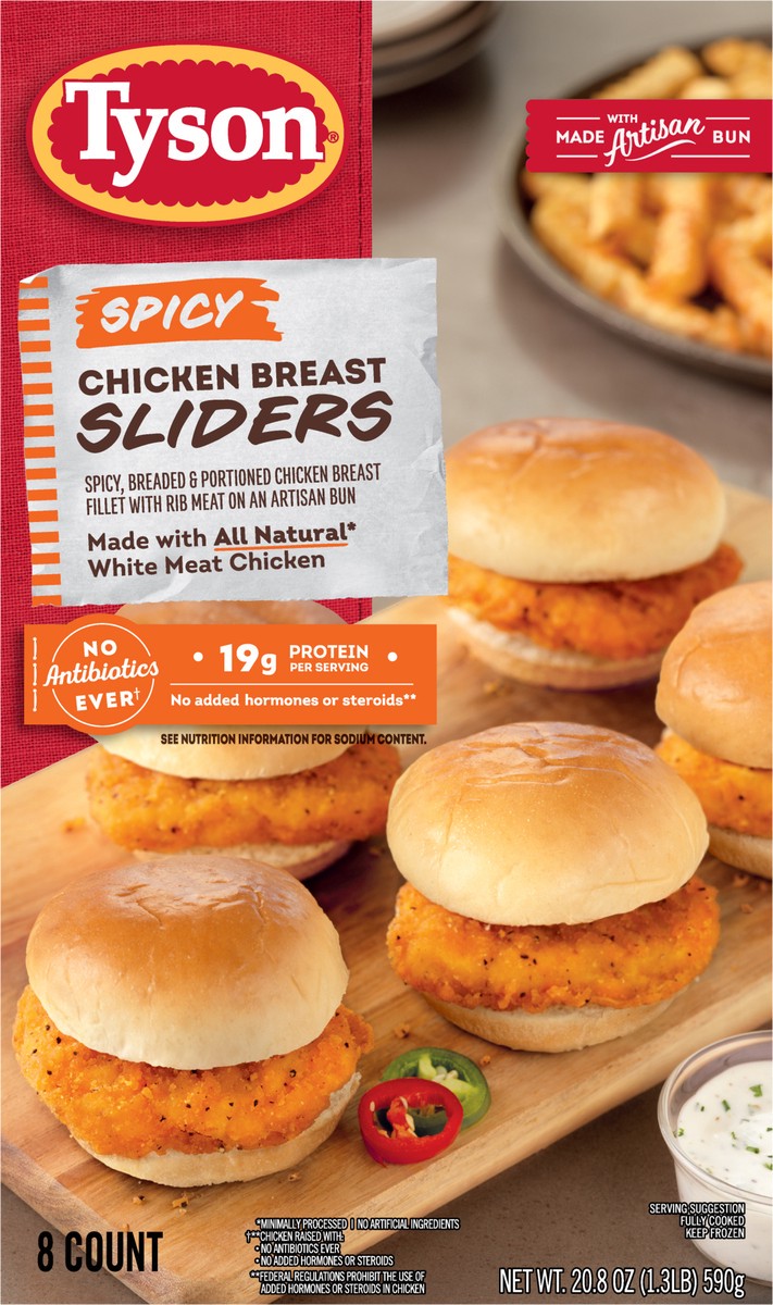 slide 9 of 14, Tyson Spicy Chicken Breast Sliders, 20.8 oz, 8 ct Box, 589.67 g