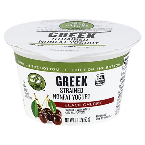 slide 1 of 1, Open Nature Yogurt Greek Nonfat Strained Fruit On The Bottom Black Cherry, 5.3 oz