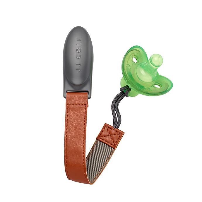 slide 2 of 4, JJ Cole Faux Leather Pacifier Clip - Cognac, 1 ct