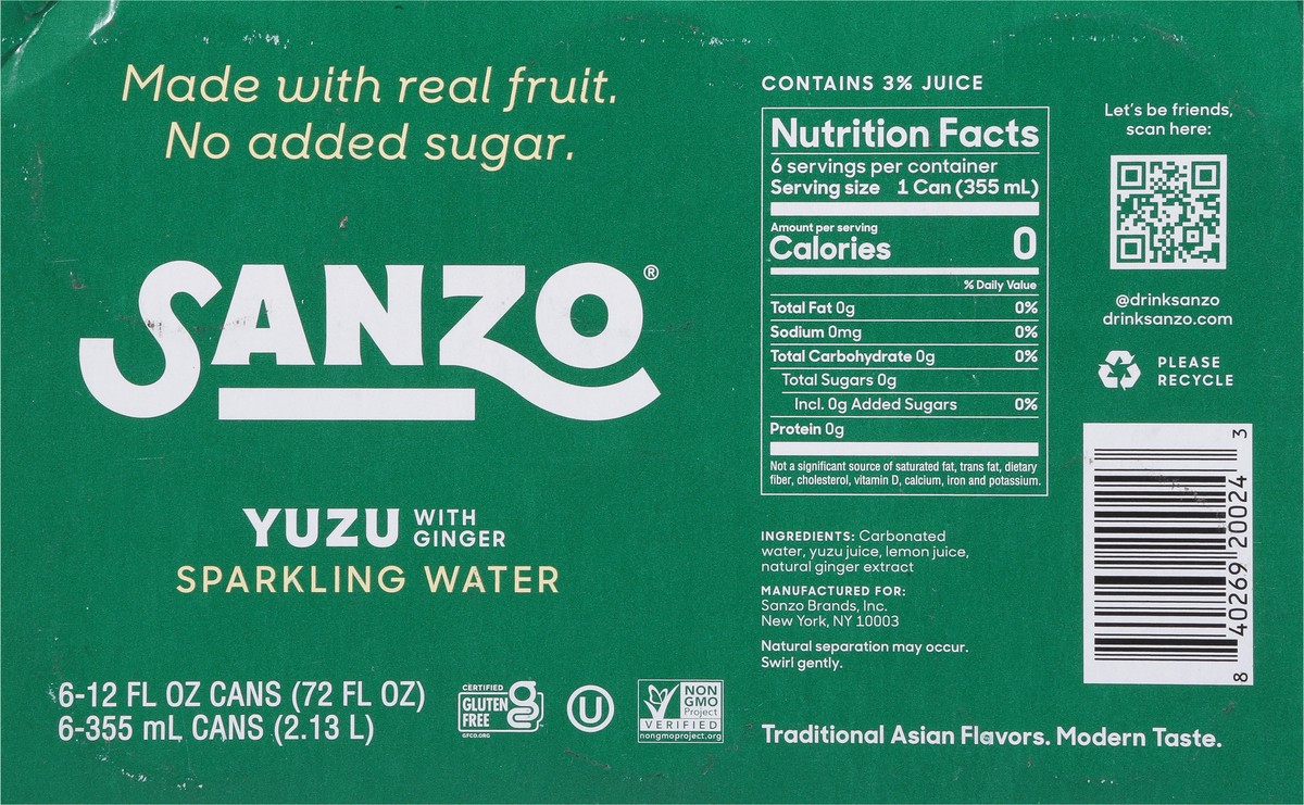 slide 8 of 9, Sanzo Sparkling Water Yuzu - 6 ct, 6 ct; 12 oz